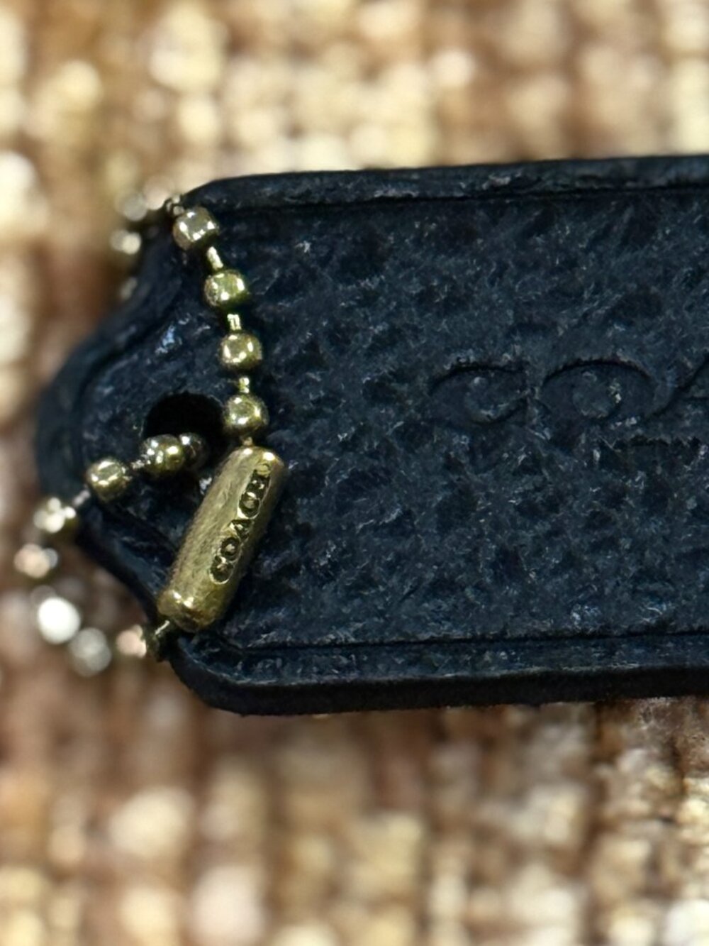 COACH BLACK PEBBLE LEATHER HANG TAG w/ GOLD CHAIN NWOTs - Picture 2 of 14